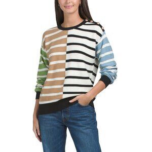 ENGLISH FACTORY Multi Striped Combo Sweater With Buttons